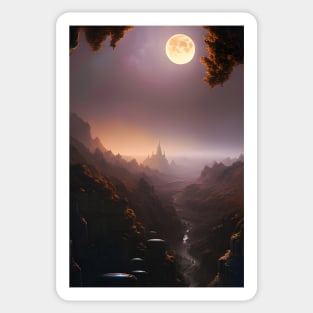 Mystic Full Moon over Fantasy Red Rock Valley Digital AI Art Sticker